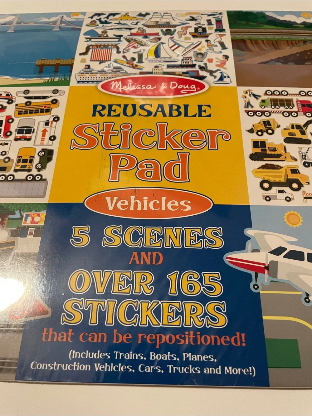Melissa & Doug Vehicles Reusable Sticker Pad 5 Scenes & Over 165 Stickers NEW
